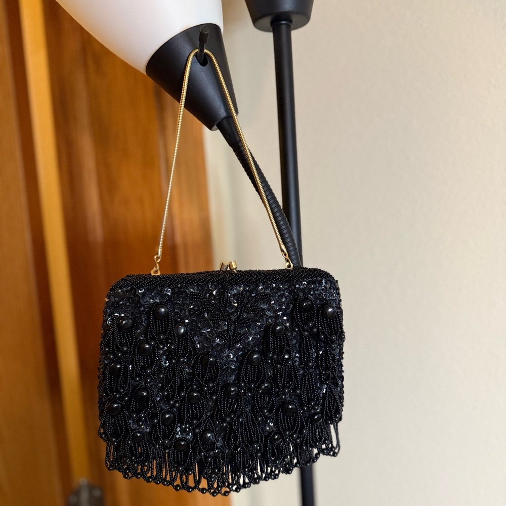 Vintage Handmade Elegant Black Beaded Purse